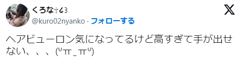 「ヘアビューロンは高い」というX上の口コミ