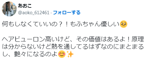 「ヘアビューロンを使ったら髪がまとまるようになった」というX上の口コミ